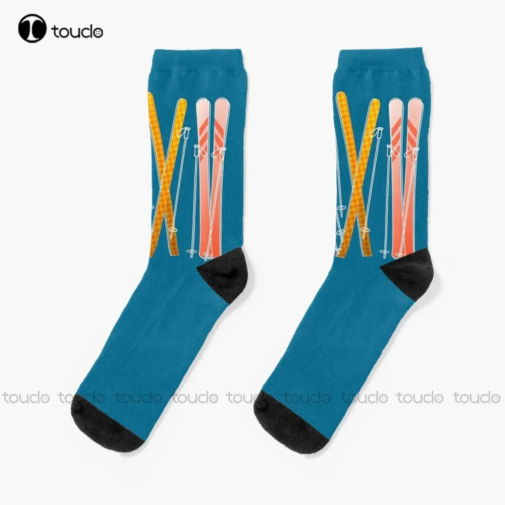 

Retro Ski On Dark Blue Socks Cartoon Socks Personalized Custom Unisex Adult Teen Youth Socks 360° Digital Print Custom Gift
