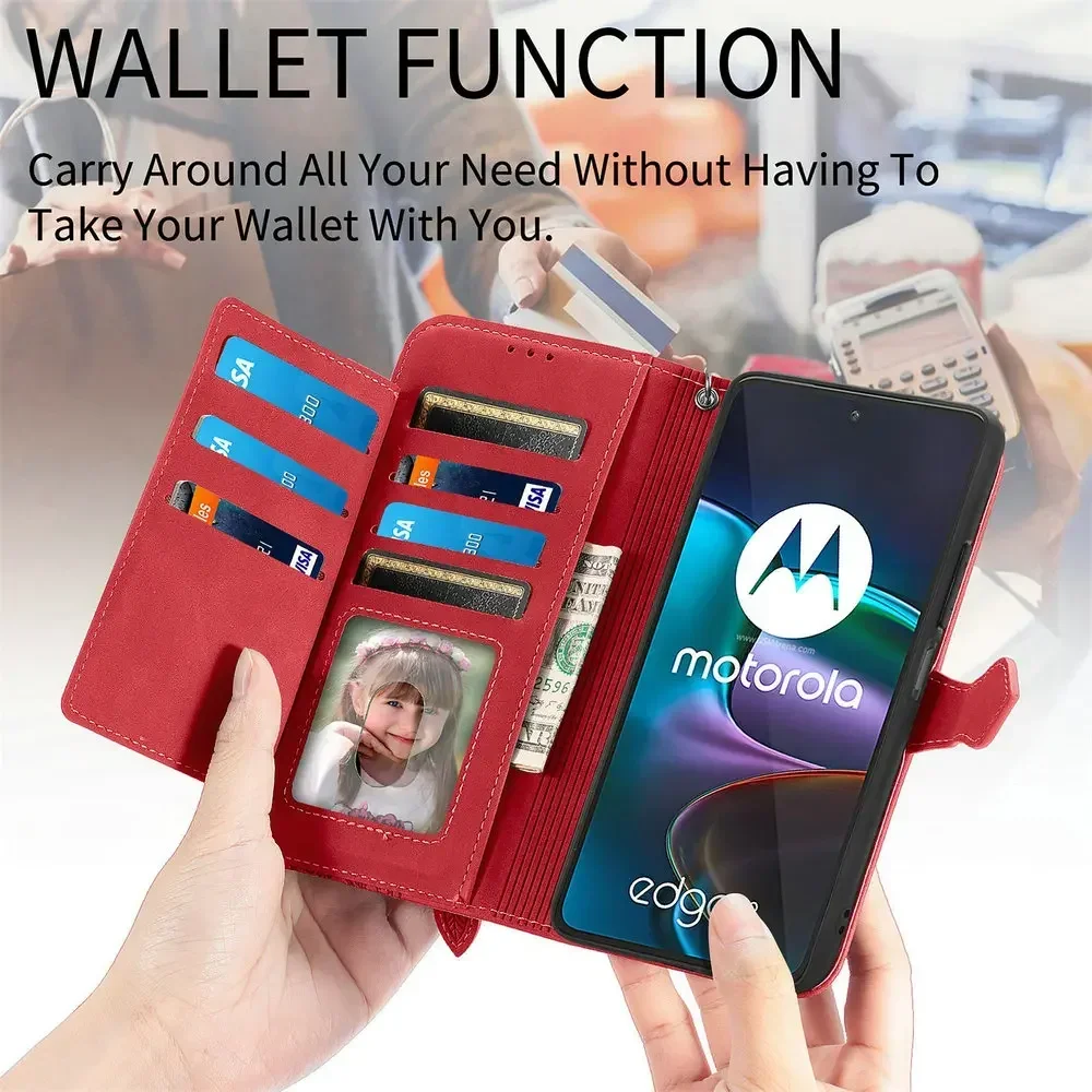 Zipper Leather Wallet Flip Case Book Shell