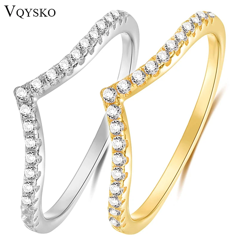 VQYSKO Spitzer V-förmiger Zirkon-Ring, simuliertes Herz, stapelbarer Ring, Ewigkeitsbänder für Frauen, Schmuck, Geschenke für Sie – Detail 1