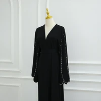 Abaya noir de luxe pour femmes musulmanes, Cardigan perlé en diamant, ouvert sur le devant, vêtements islamiques, dubaï, 2025 4