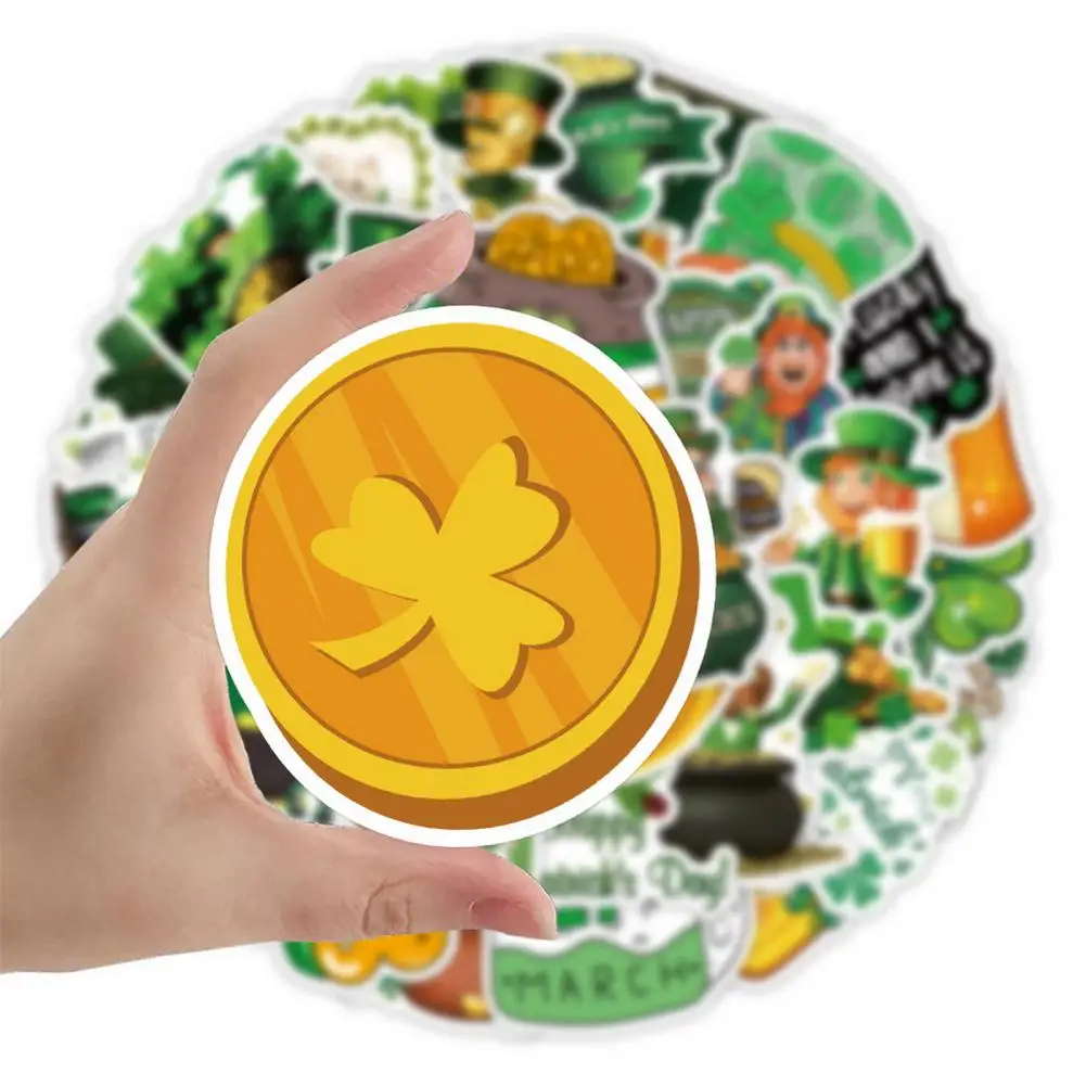 Fashion Waterproof Easy to Paste Saint Patrick's Day Theme Pattern DIY Cartoon Sticker Bright Color Bottle Sticker Kids Gift