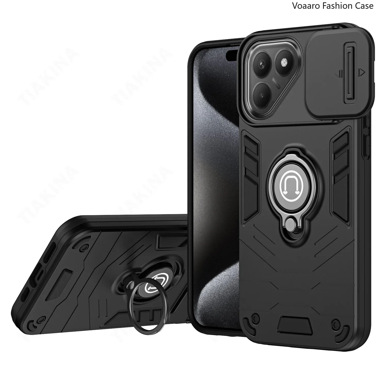 Slider Lens Protection Case with Magnetic Ring Stand - Durable Armor Cover