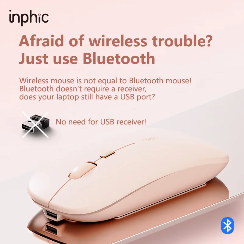 Bluetooth Mouse 1600DPI Rechargeable Silent Mouse Ultra Thin and Portable for Mac Ipad Tablet Computer Laptop