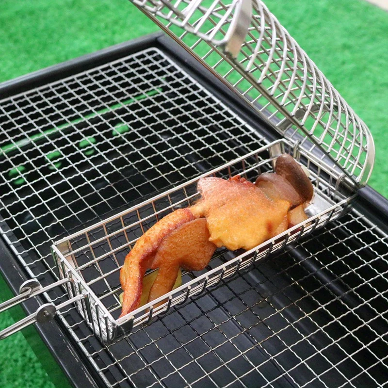 Stainless Steel Rotating Barbecue Cage, Portable Barbecue Net, Grilled Vegetable Meat and Seafood. for Family Friends Gathering
