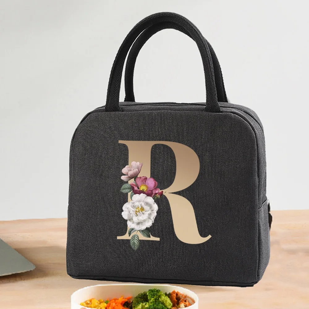 Lunch Bag Cooler Tote Portable Insulated Thermal Canvas Bag Food Picnic Unisex Travel  Lunchbox Organizer Bags Gold Letter Print