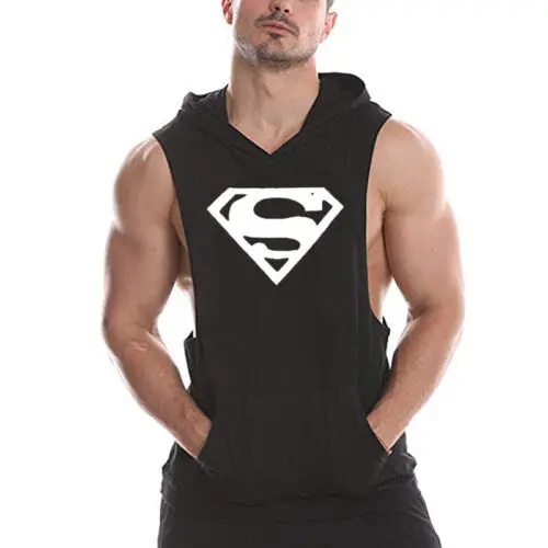 

Men Workout Hooded Tank Tops Bodybuilding Muscle T Shirt Sleeveless Gym Hoodies