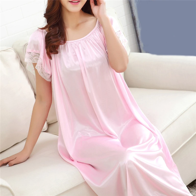 Women nightgowns women nightdresses sleeping dress Women Night Gowns Sleepwear Lace Patchwork Nightwear Long Sleeping Dress Casual Ladies Home Dressing