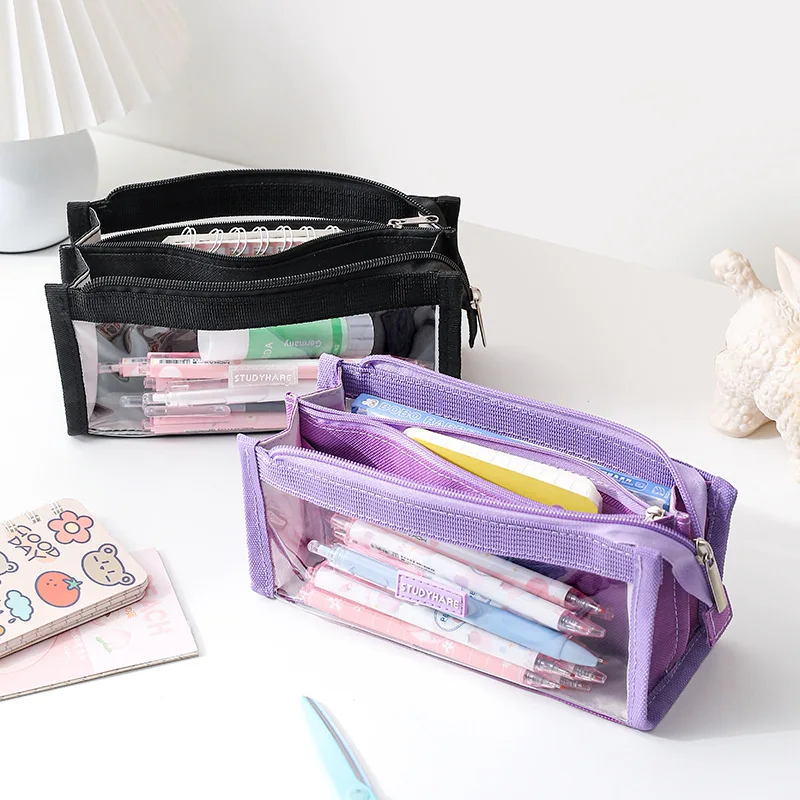 Transparent Pencil Pouch Girls  Transparent Large Pencil Cases - Large  Capacity Bag - Aliexpress