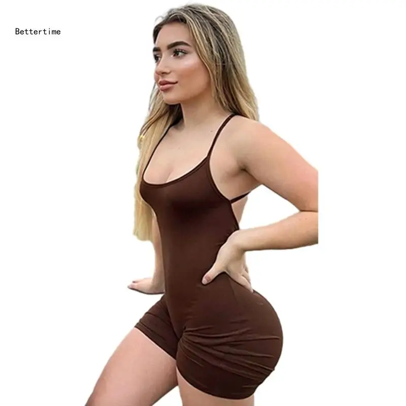 

B36D Short Sleeve Jumpsuit for Women Bodycon Sexy Backless Ruched Rompers Shorts