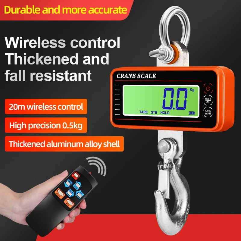 

1500kg/1000kg/500kg Digital Hanging Scale with 65ft Remote Control Heavy Duty Crane Scale Dimmable LCD Industrial Hook Scales