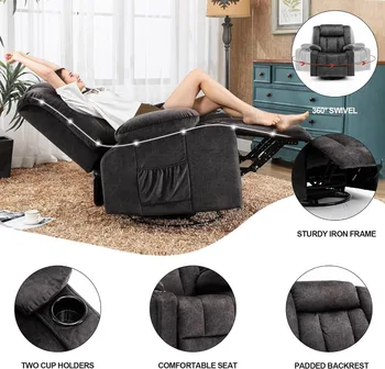 Recliner Chair Massage Rocker with Heated 360 Degree Swivel Lazy Boy Recliner Single Sofa Seat with Cup Holders for Living Room 3