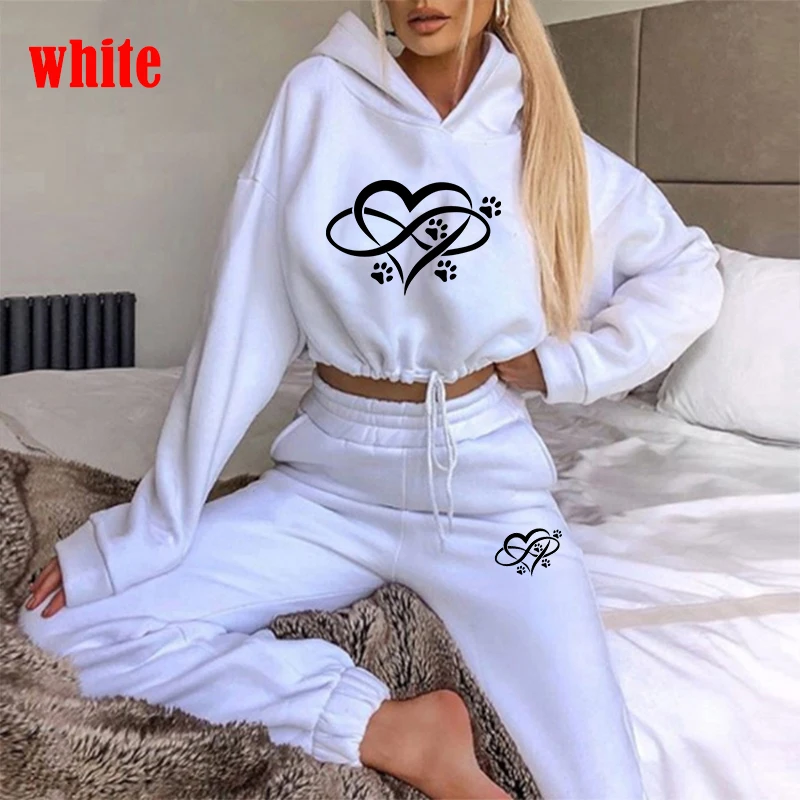 Women Tracksuit Fashion Sportswear 2pcs Outfits Womens Hoodies Top+pants Jogging Suit Heart Printed Sexy Suit
