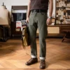 Red Tornado Men's Regular Straight Fit Jeans in Green Rugged Style Selvage Denim Pants 1