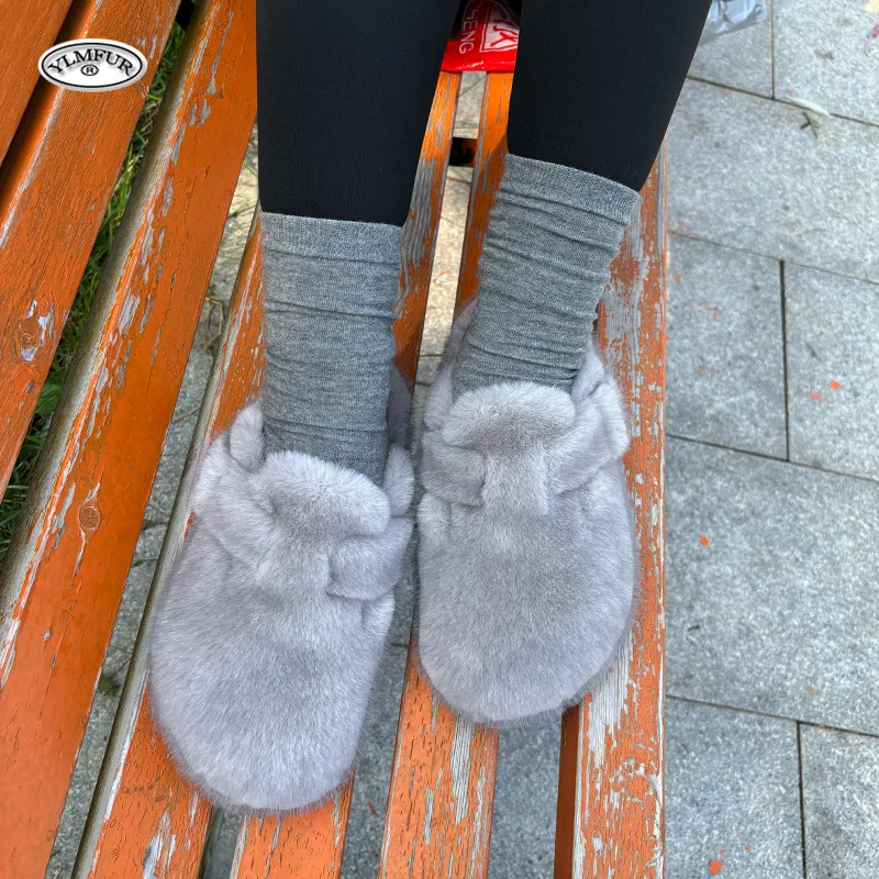 New Clogs Slippers Women Shoes Woman 2025 Trend Winter Warm Luxury Designer Shoes Fashion Shoes for Women Mink Faux Fur Slippers, view 3