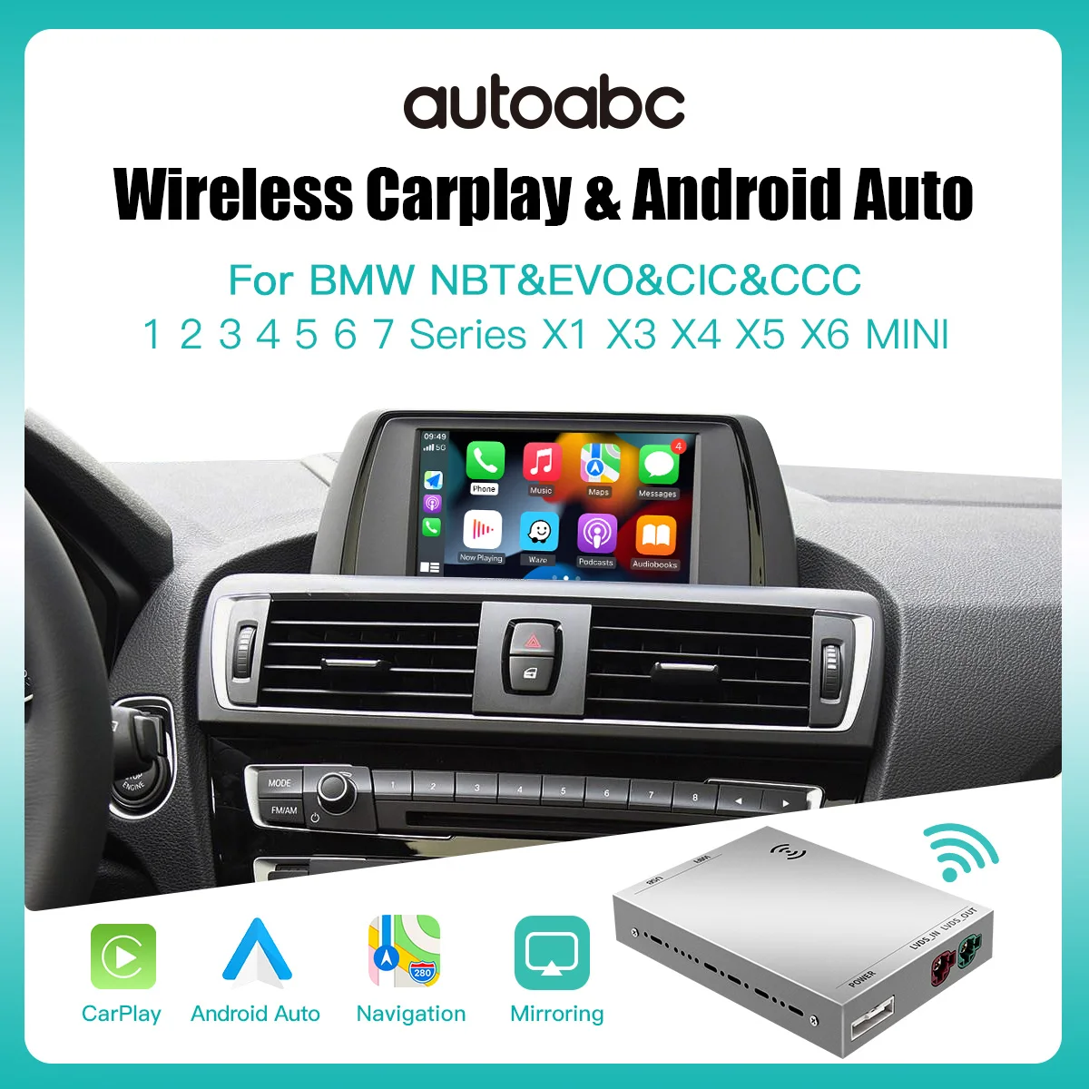 

Wireless CarPlay For BMW NBT/CIC/EVO/CCC 1 2 3 4 5 7 Series E70 F10 X1 X3 F25 F26 F48 MINI X4 X5 X6 F56 F15 Android Auto Decoder