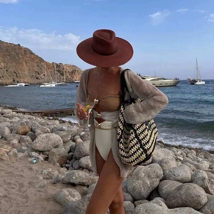 2024 New Swimsuit Vacation Color Block One Piece Cover Up Swimwear Women Beachwear Bathing Suit Monokini Bikinis Sets Two-piece
