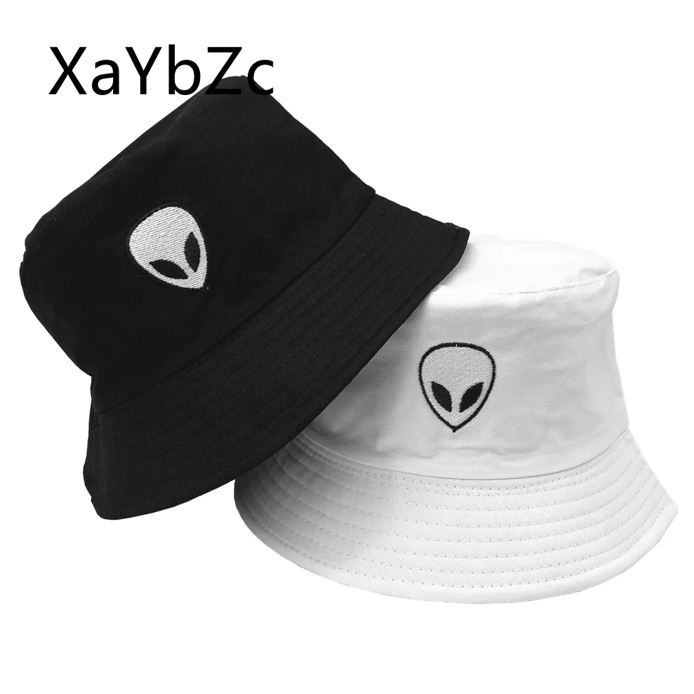 Unisex Embroidered Alien Foldable Bucket Hat Beach Sun Hat Street