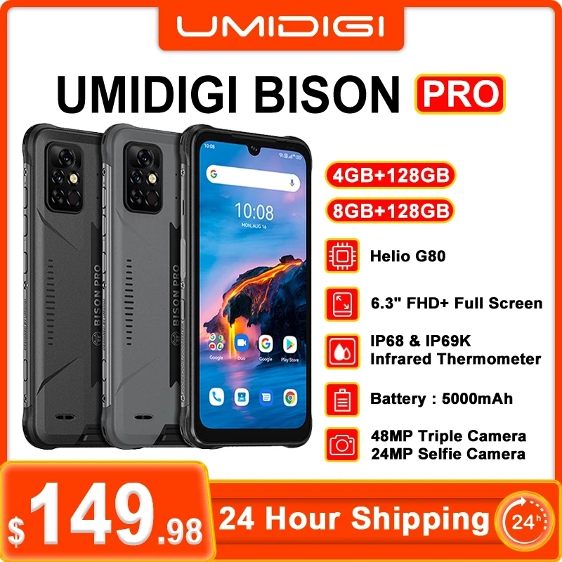 [In Stock] UMIDIGI BISON Pro Global Version Smartphone 4/8GB+128GB Helio G80 IP68IP69K 48MP Camera 6.3"FHD+ Screen 5000mAh latest umidigi phone