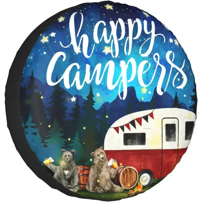 

Cool Campers Spare Tire Cover for Travel Trailers Waterproof UV Sun Protectors Fits Truck SUV Happy Camping 14 15 16 17 Inch