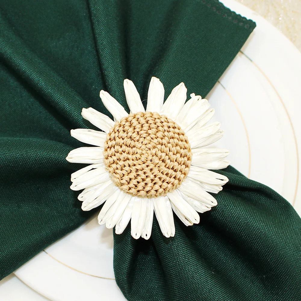 6Pcs Handicraft Rose Flower Napkin Rings Sunflower Napkin Holder Rings for Wedding Banquet Christmas Birthday Table Decorations