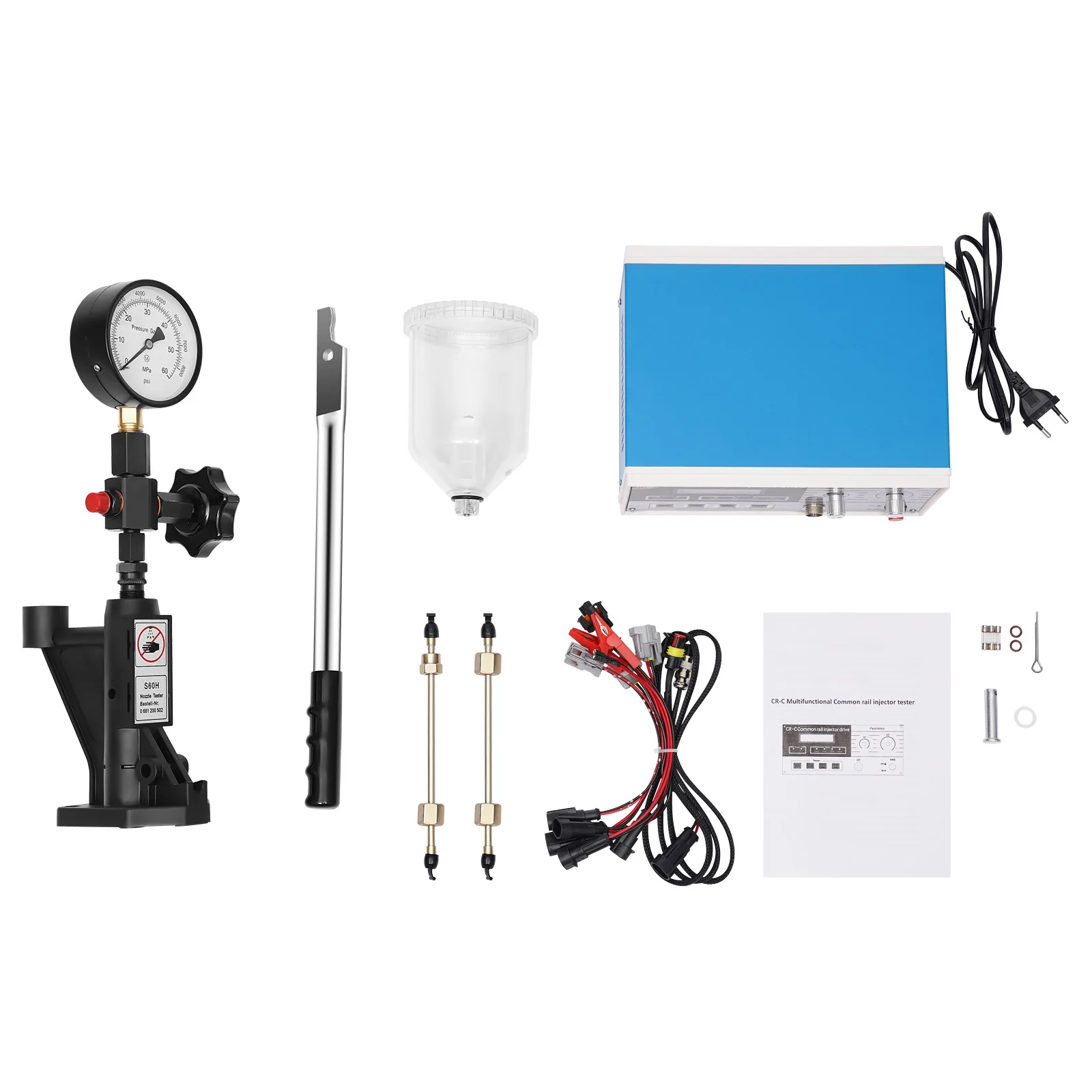 Diesel Injector Tester Tool Kit CR-C Multifunctional Common Rail Injector Tester S60H Fuel Nozzle 0-60MPa Pressure Gauge