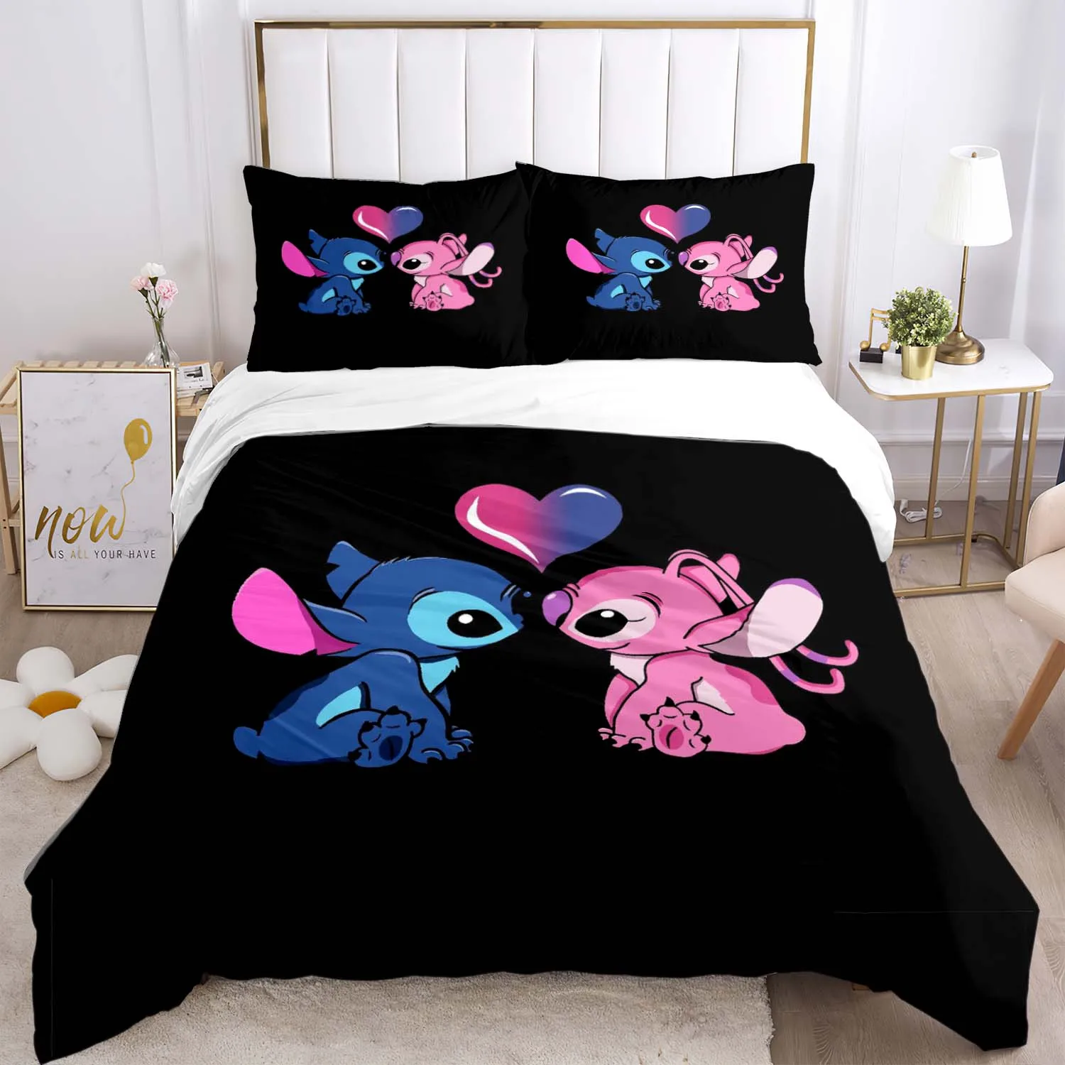 

Disney Stitch Pattern Three Piece Bedding Set Fashion Article Children or Adults for Beds Quilt Covers Pillowcases