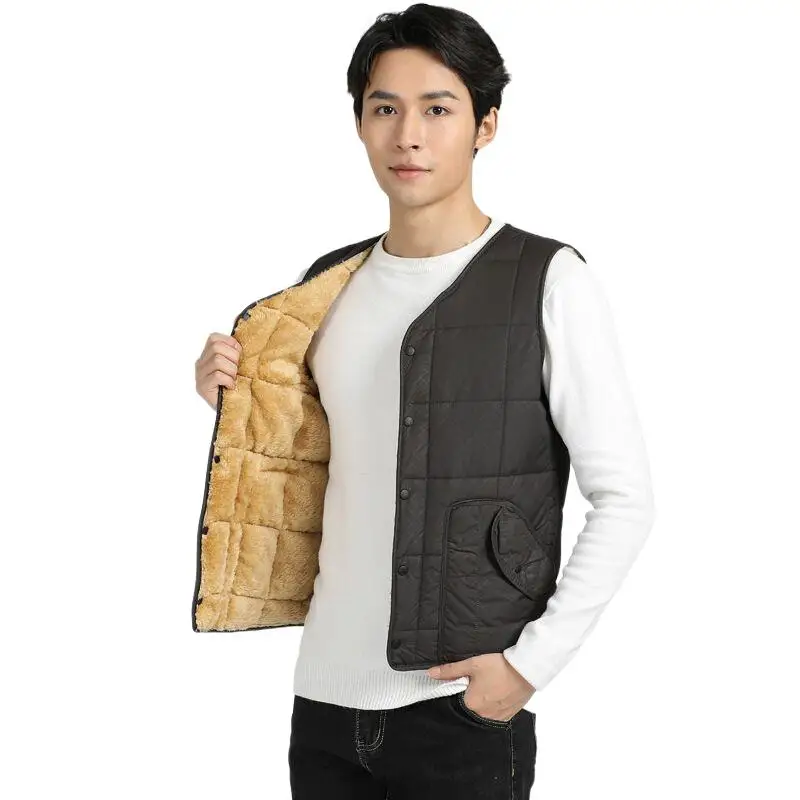 

Men's New Winter Classic V-Neck Double Sided Waistcoat Selling Thick Lamb Cashmere Cozy Chic Streetwear Casual Pocket Vests