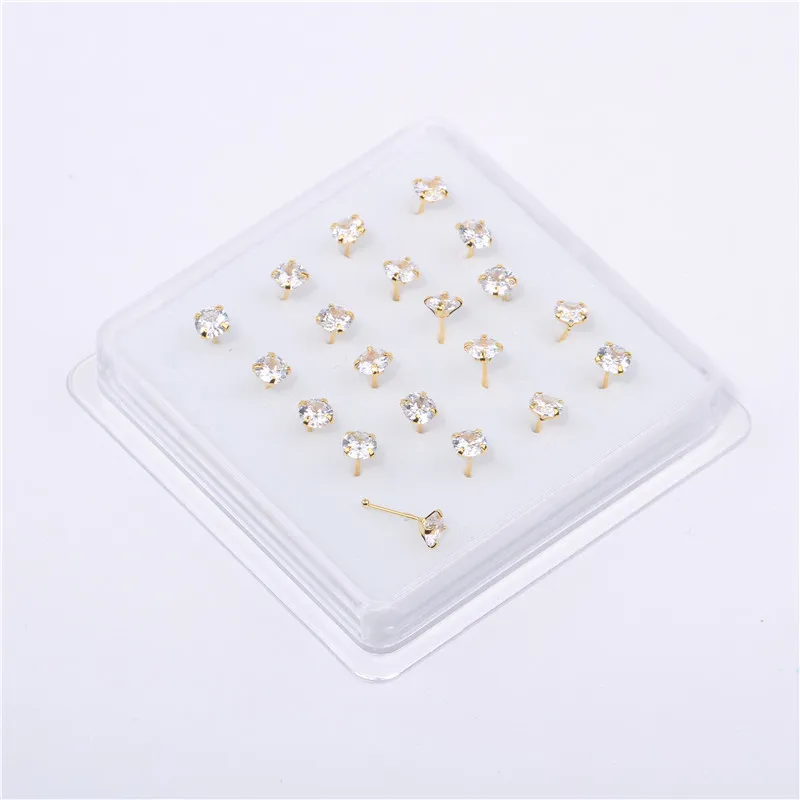 Straight Pin Nose Studs with CZ Crystal Nose Rings Piercing Body Jewelry Bone Ball Pin 20 Pcs nose studs
