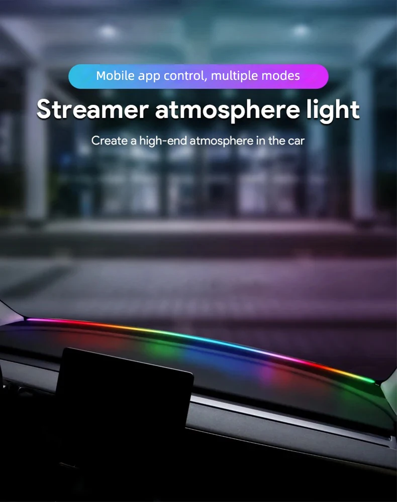 Streamer Auto Innen Versteckte Atmosphäre Lichter USB Symphonie Auto Frontscheibe Dashboard LED Umgebungs Licht Dekoration Lampe – Detail 1