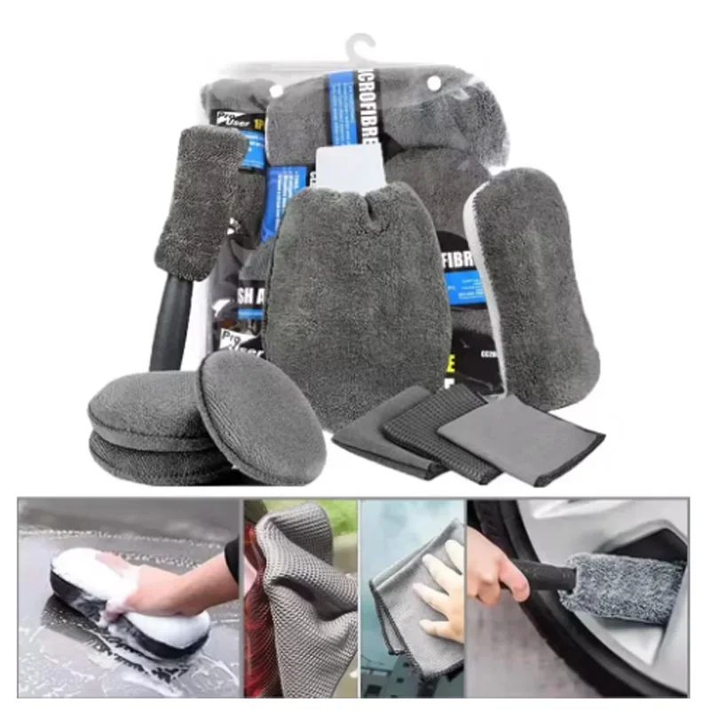 Ultra Fine Fiber Car Cleaning Kit With Gloves Towels And Sponges