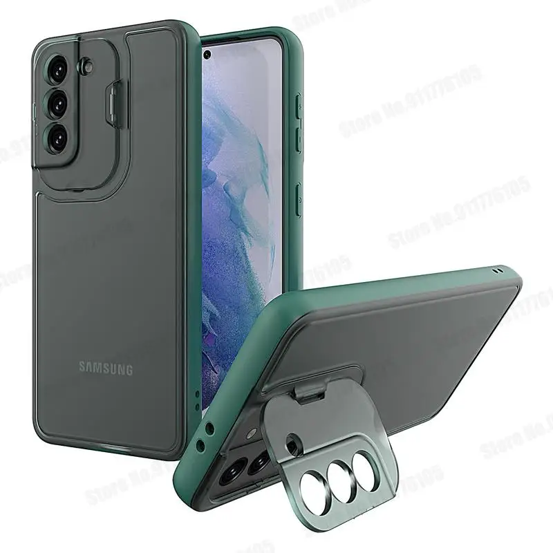 kawaii phone cases samsung For Samsung S22 Ultra Clear Flip Camera Lens Stand Protective Case For Galaxy S21FE S22 Plus A72 A52 5G Hard PC Ultra Slim Cover cute samsung phone case Cases For Samsung