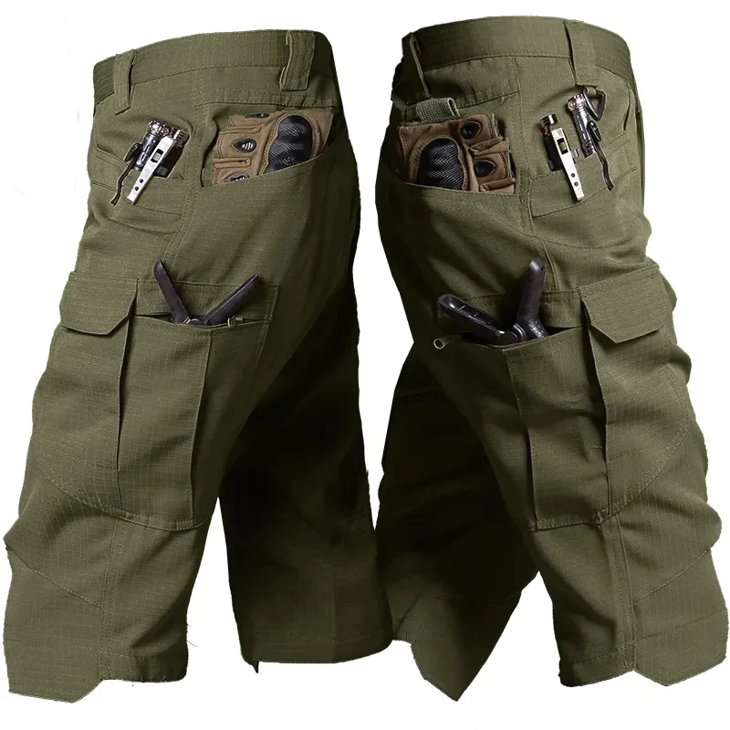 Summer Outdoor Tactical Shorts Men Wear Resistant Multi Pocket Hiking Camping Shorts Climbing Fishing Waterproof Capris Pants
