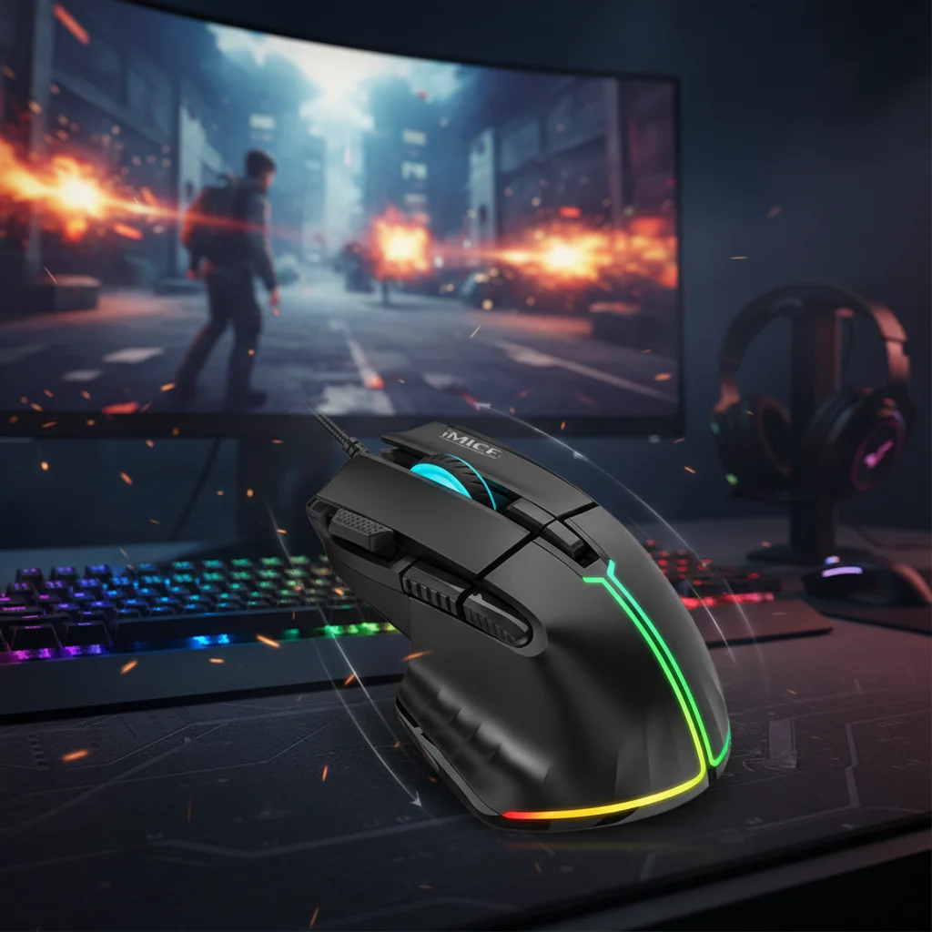 IMICE T50 Wired Gaming Mouse, 12800 DPI RGB Backlit 8 Programmable Buttons Ergonomic Design USB Optical Gamer Computer Mice - 6