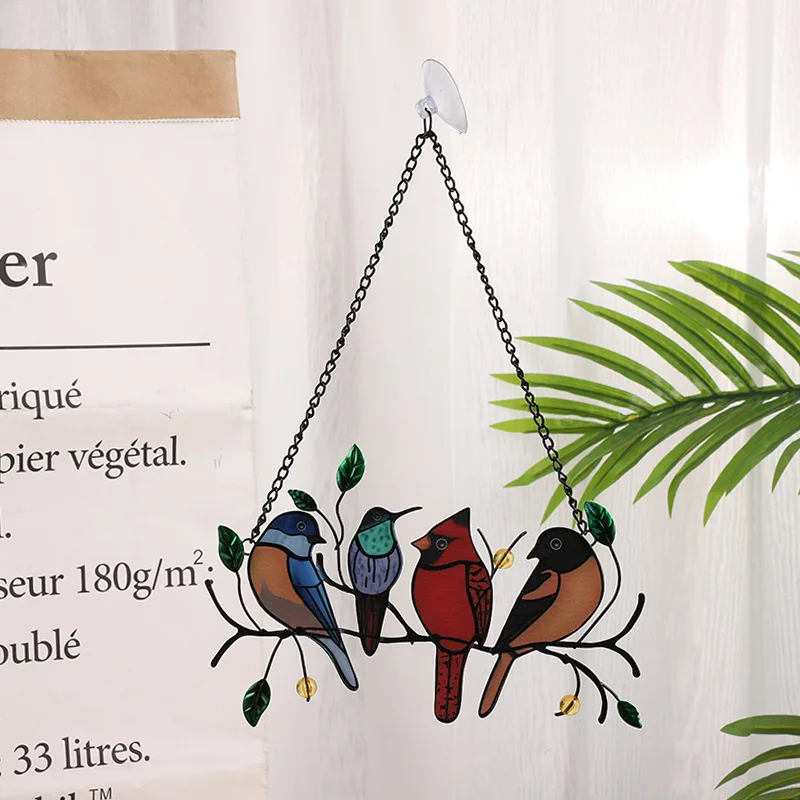 1pc- Pendentif De Décoration De Fenêtre Peint Sept Oiseaux