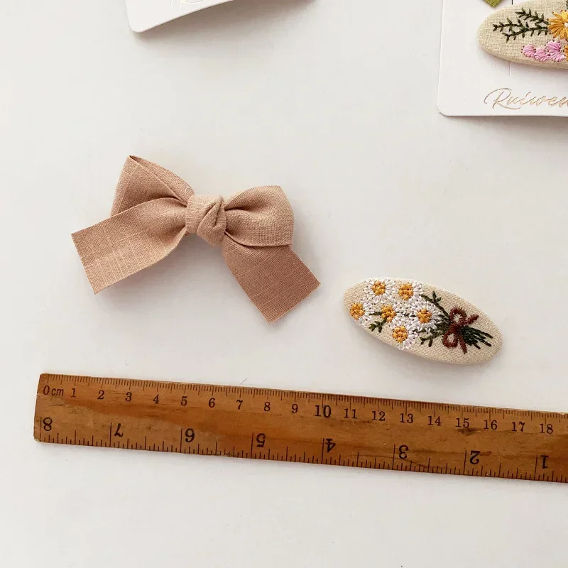 Sweet Little Girl Bowknot Hair Clips Solid Color Korean Mini Kids Embroidery Barrettes Princess Baby Clamp Hair Accessories 2PCS,hair clips,hair accessories