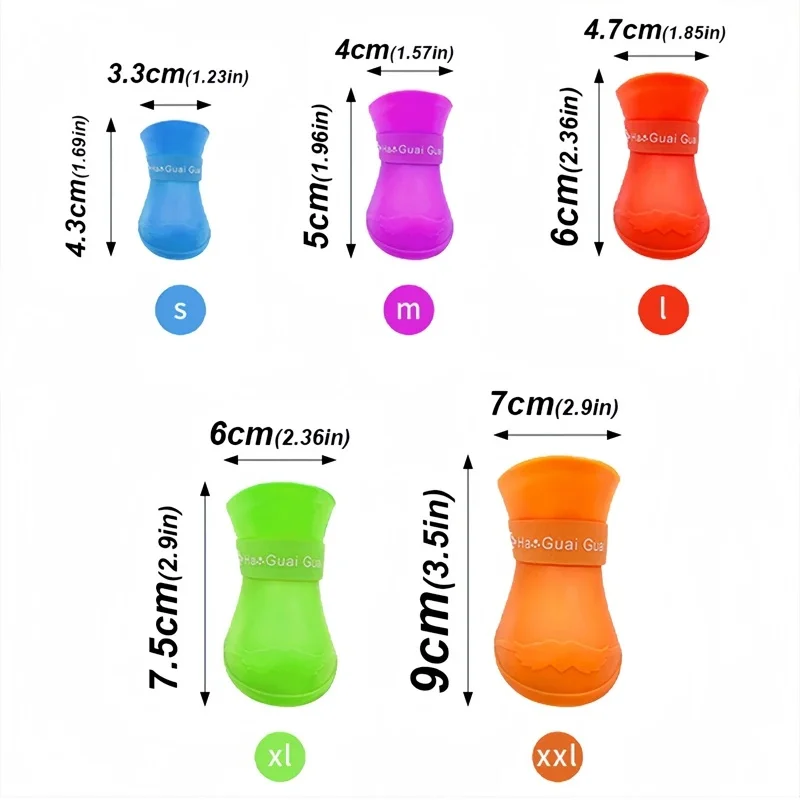รูปสินค้า รองเท้ากันน้ำสัตว์เลี้ยง 4 คู่ ใส่สบาย ป้องกันฝนและน้ำ