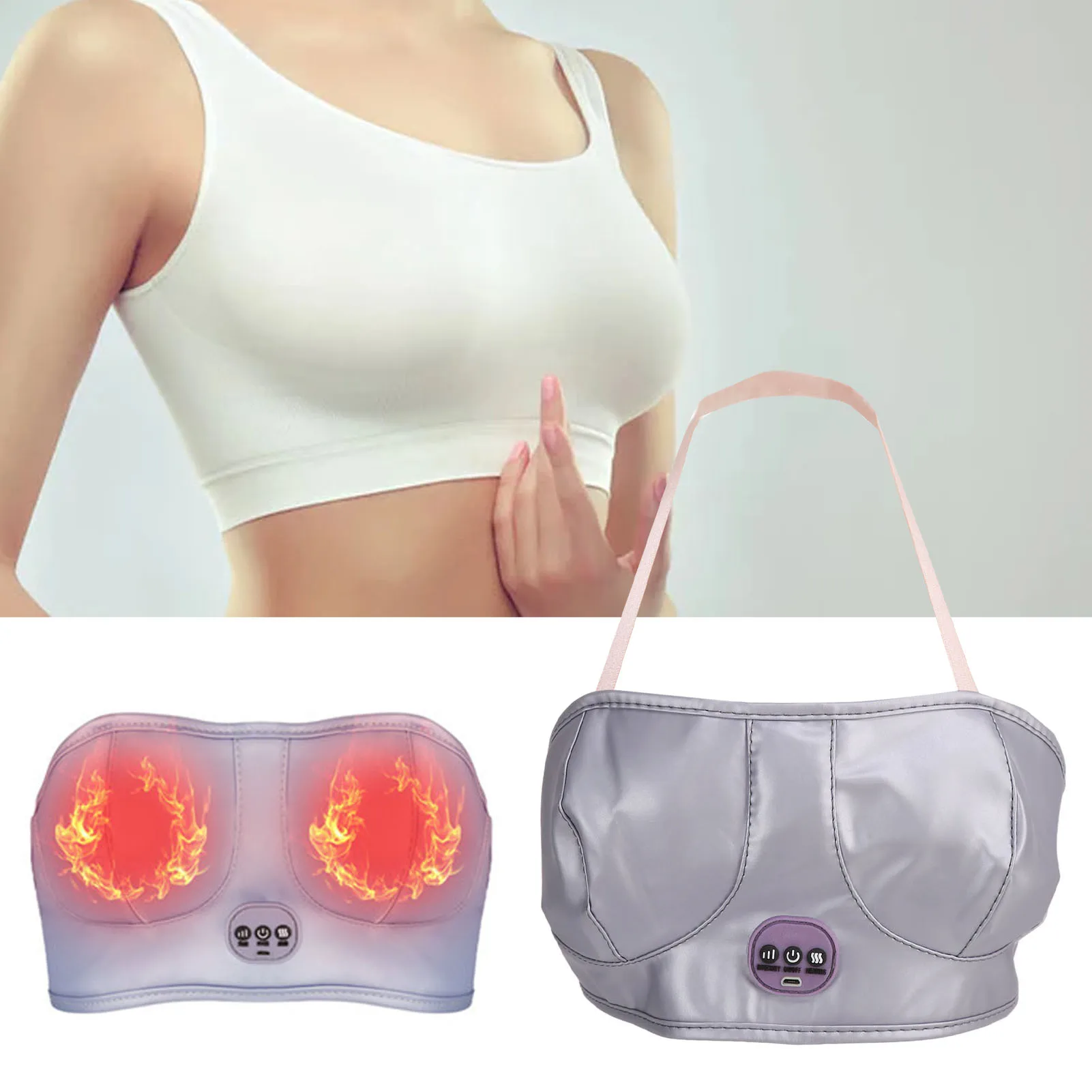 Intelligent Constant Warming Bra USB Charging Silver Gray Plump Up Lifting Breast Constant Warming Massager for Women for Home