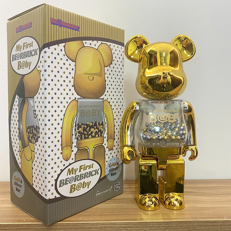

Qianqiu electroplated gold silver bear brick jewelry 400% violent bear statue, office desk, living room decoration accessories