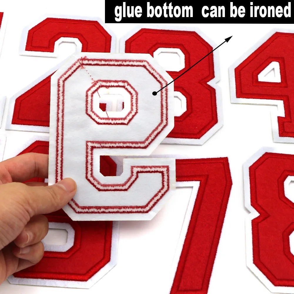 Big Red Number Patch 0-9 Embroidered Patches For Clothes Hat Digital Iron On Patch Applique 1Pc DIY Bags Garment Accessories tactical insignia patch self adhesive patches