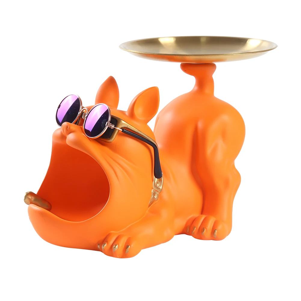 Pitbull Key Storage Tray Resin Crafts Animal Sculpture Storage Tray for Living Room Hallway Home Decoration