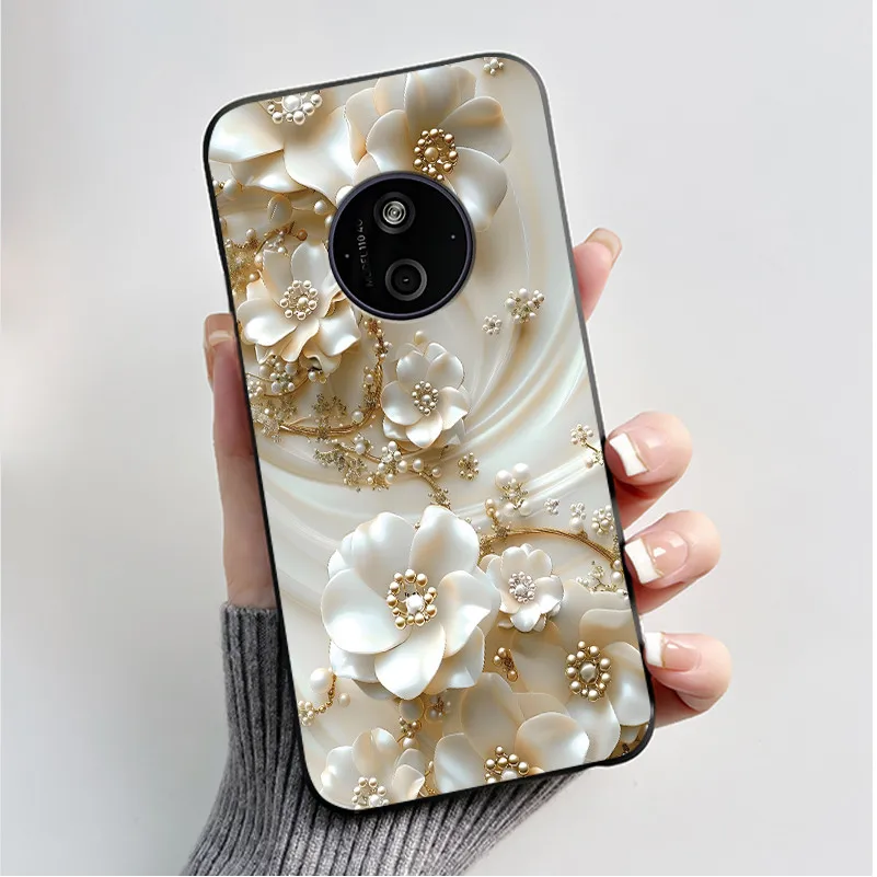 Floral Cartoon Design Soft Silicone Black Phone Case