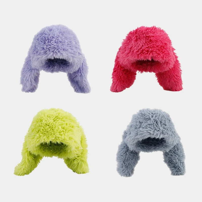 

Ear Plush Keep Warm Solid Color Women Halloween Earflaps Winter Cold Protection Winter Beanie Women'S Winter Hat