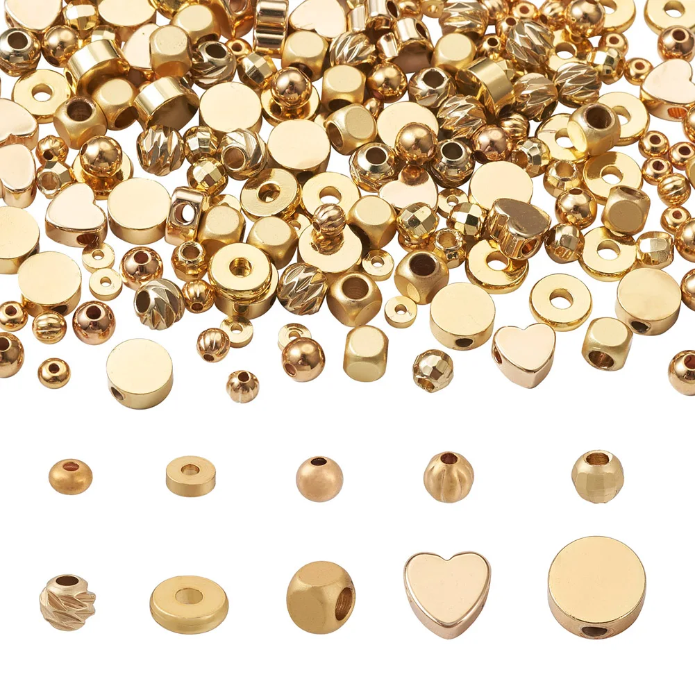 

Латунные бусины с покрытием из 18-каратного золота, круглые бусины в форме сердца, бусины-разделители для изготовления ожерелий, браслетов, ювелирных изделий, 200 шт.