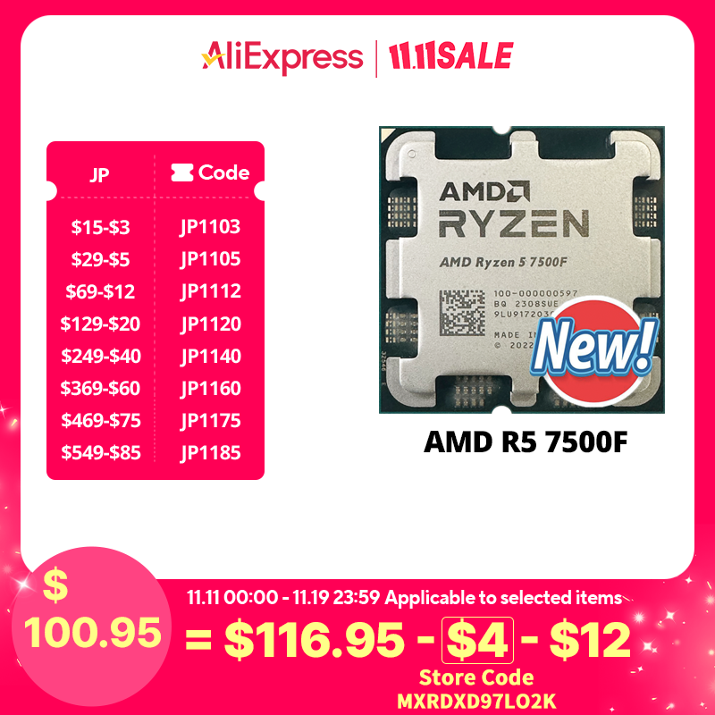 AMD Ryzen 5 7500F R5 7500F New 3.7GHz 5NM L3=32M 100-000001015 Socket AM5 Tray  but without cooler