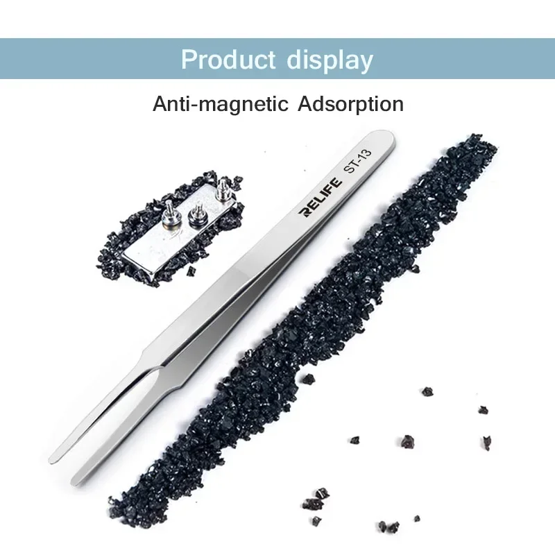 RELIFE ST-13 Precision flat tip tweezers non magnetic used in mobile phone maintenance integrated circuit maintenance handmade precision tweezers tweezer tool phone repair tweezers
