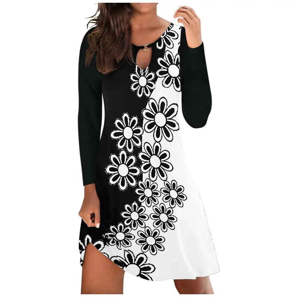 

New Women's for Autumn and Winter Casual Floral Crewneck Long-sleeved Jumpsuit Dress for Women Dresses