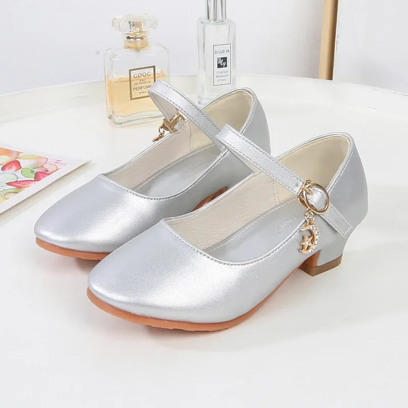 Girls Leather High Heel Shoes for Wedding and School