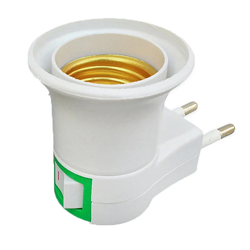 

1Pcs Hot Sell Practical White E27 LED Light Socket To EU Plug Holder Adapter Converter ON/OFF For Bulb Lamp