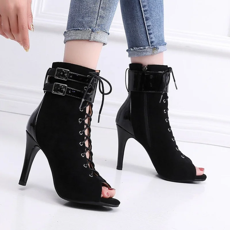 

Sgesvier Women Boots 2022 New Latin Black Suede Laser Shoes Salsa Women Lace-up Ankle Boots for Women's Lace-up Dance Shoes