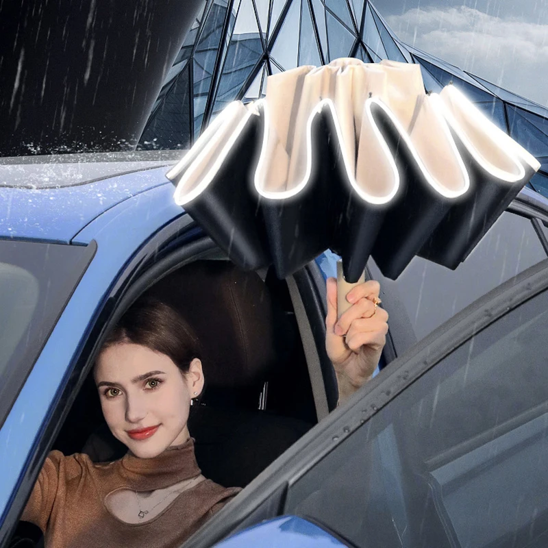 Xiaomi 20 Bonds Fully Automatic Reverse Folding Windproof Umbrella With Reflective Stripe Uv Umbrellas New Men Women folding umbrella reverse folding umbrella automatic umbrella windproof umbrella